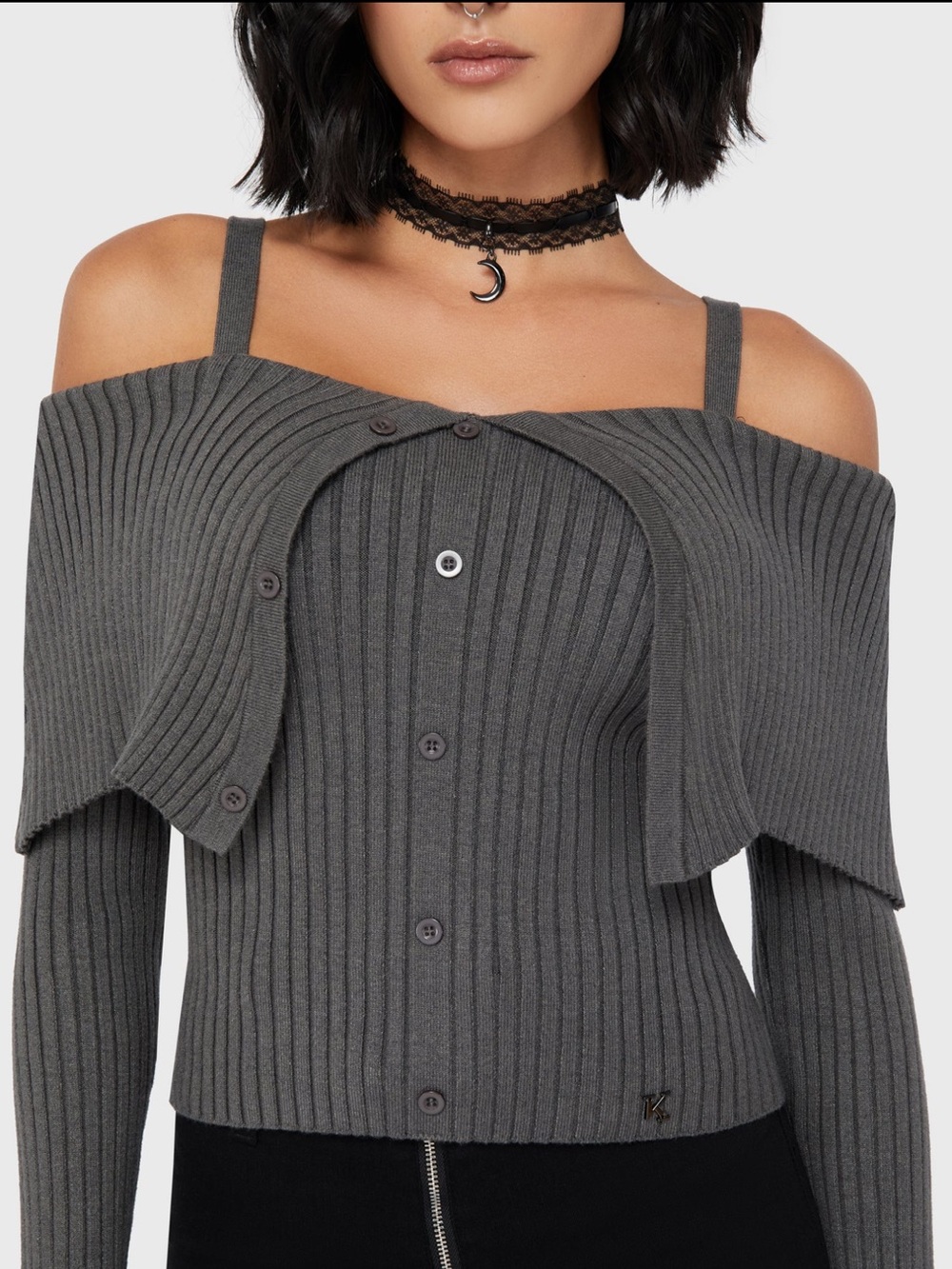 KILLSTAR DUSK EMPRESS KNIT TOP - GREY